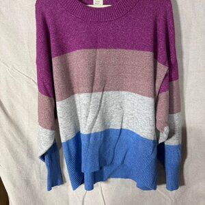 A New Day Colorblock Sweater – Magenta Mauve Gray Blue – Size XXL